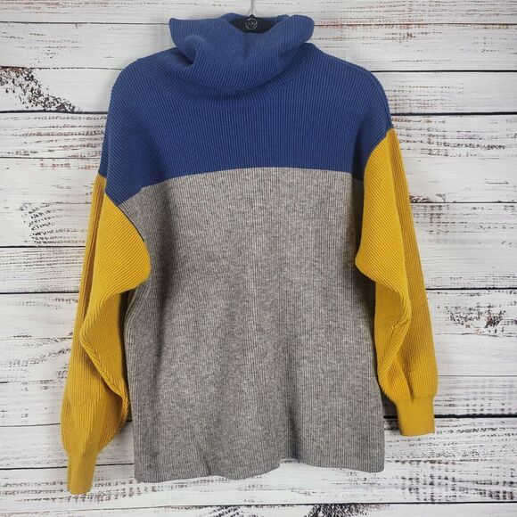 Free People Cowl Neck Color Block Sweater XS Womens Long Sleeve Pullover - Picture 1 of 11